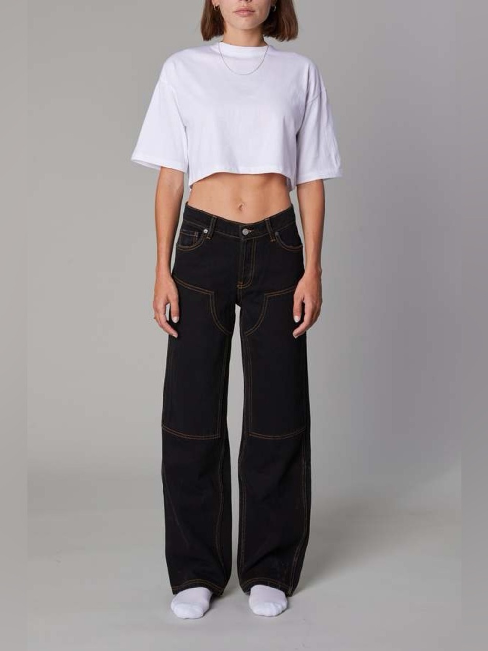 Still Here Subway Jean Carpenter Pant Mid Rise Relaxed Washed Black 27
